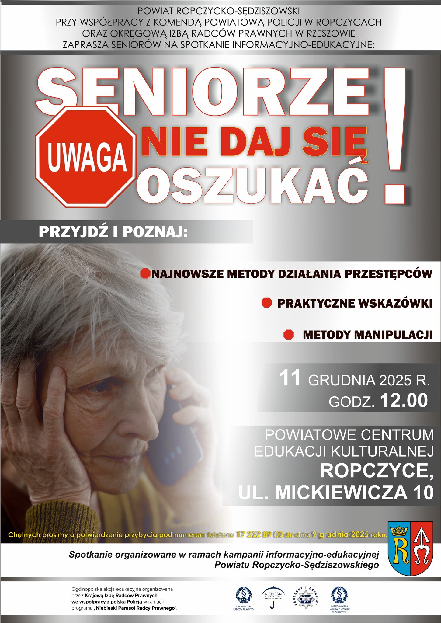 Spotkanie „Seniorze, nie daj się oszukać!” już 11 grudnia w Ropczycach