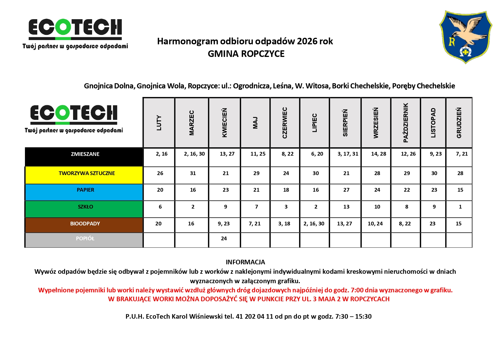 Eco-Tech przez cały czas będzie odbierać odpady w Gminie Ropczyce. Umowa podpisana