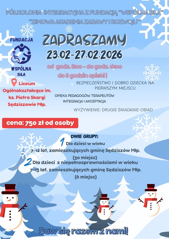 Zimowe półkolonie w Sędziszowie Małopolskim organizowane przez fundację