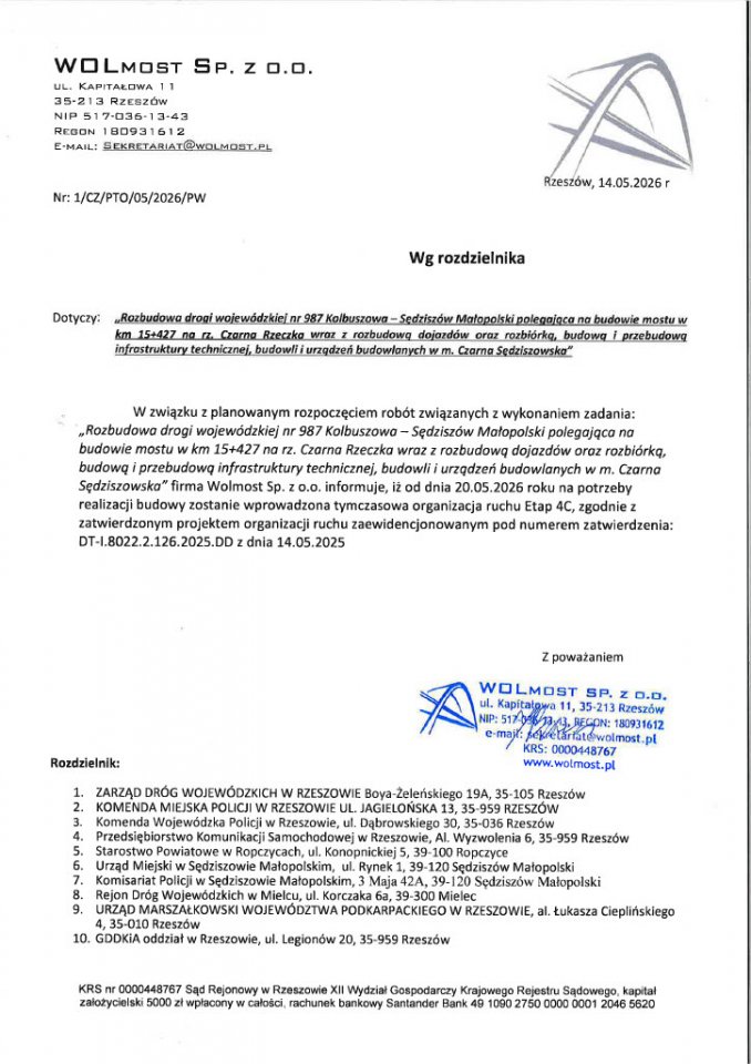 Zmiana organizacji ruchu w Czarnej Sędziszowskiej